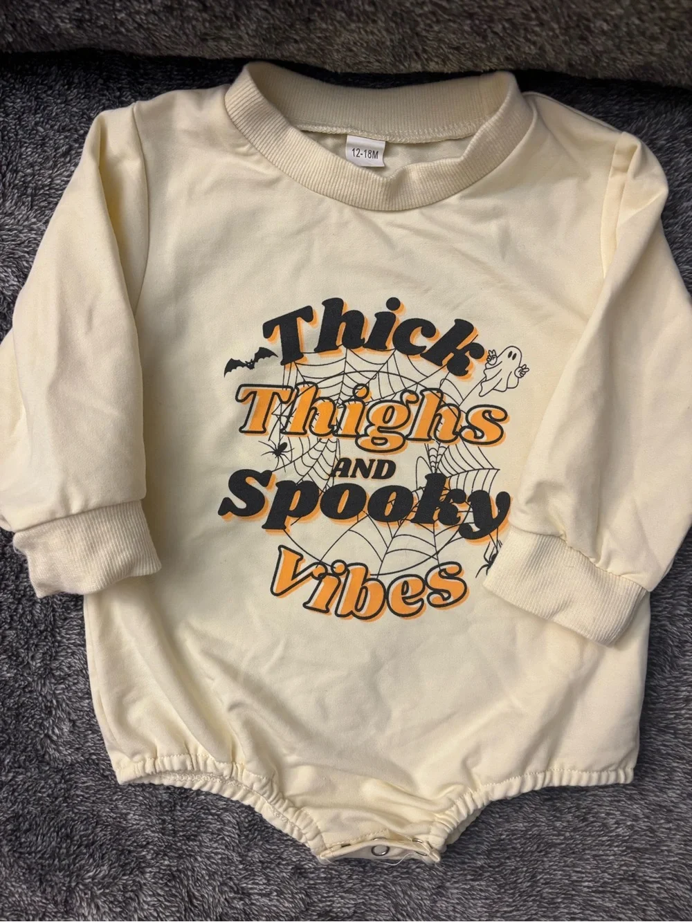 Infant Cream Long-Sleeve One-Piece with Orange & Black Halloween Graphic